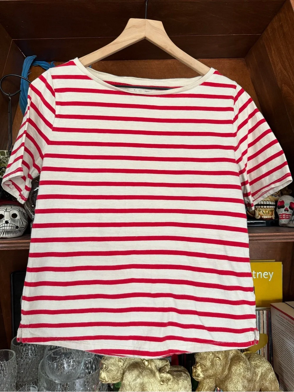 J. Crew - Boatneck Striped Short Sleeve Tee -  Red / White - Women’s Medium